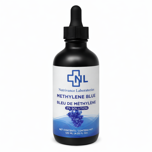 Methylene blue 2% solution bottle with dropper, pharmaceutical grade lab-tested purity
